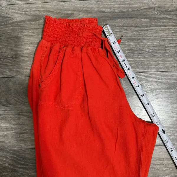 Ci Sono Womens Orange Pants Size M Linen Blend‎ Smocked Waist Wide Leg Coastal - Image 7