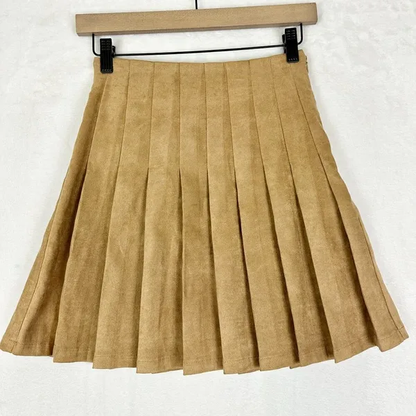 Julie Brown Kirby Skirt Size XS NEW Mocha Suede Pleated Preppy Academia Neutral - Image 2
