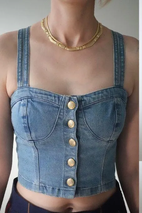 Moto Cross Back Strap Button Up Denim Crop Top Size 6 / 38 / M - Image 4