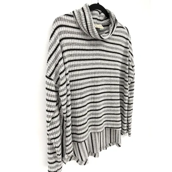 Anthropologie Saturday Sunday Cowl Turtleneck Sweater M Grey Black Striped - Image 2