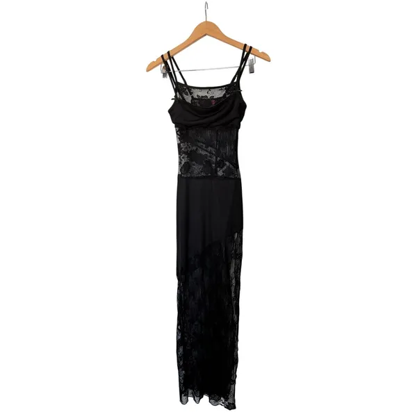 Edikted Mesh Dress in Black Size XS Sheer Lace Adjustable Straps Floral Pattern - Image 4
