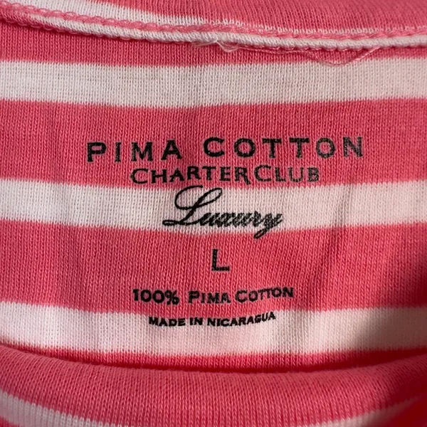 Charter Club Luxury Pima Cotton Pink White Striped Boat Neck Top - Image 3