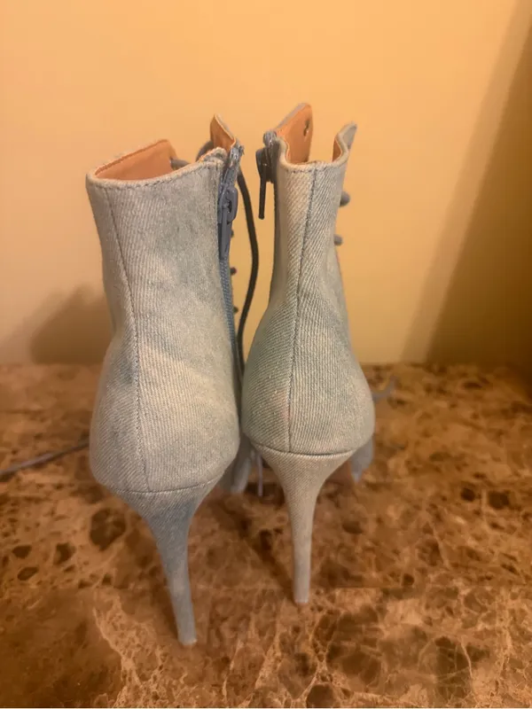 Wild Diva Light Blue Denim Lace-Up Peep Toe Heeled Booties Never worn! - Image 4