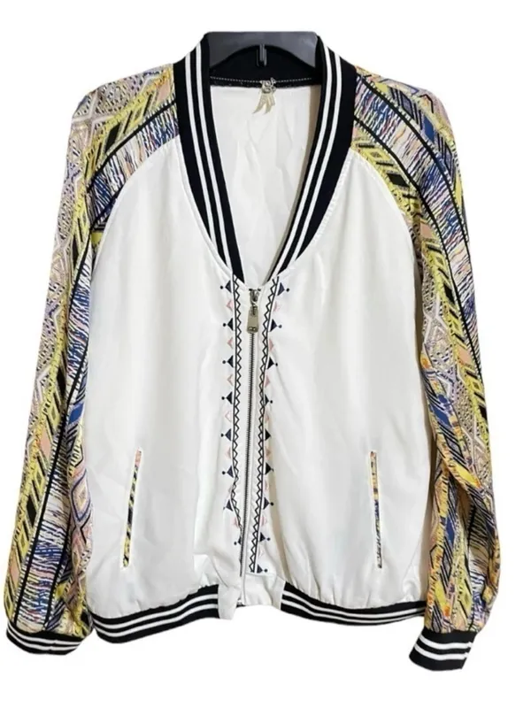 Gimmicks by BKE Embroidered Geometric Pattern Sleeve Bomber Jacket L - Image 2