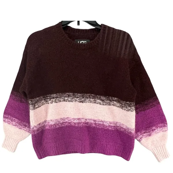 Ugg Alessa Soft Knit Sweater Womens XS Rosewood‎ Purple Stripe Wool Blend Cozy - Image 2