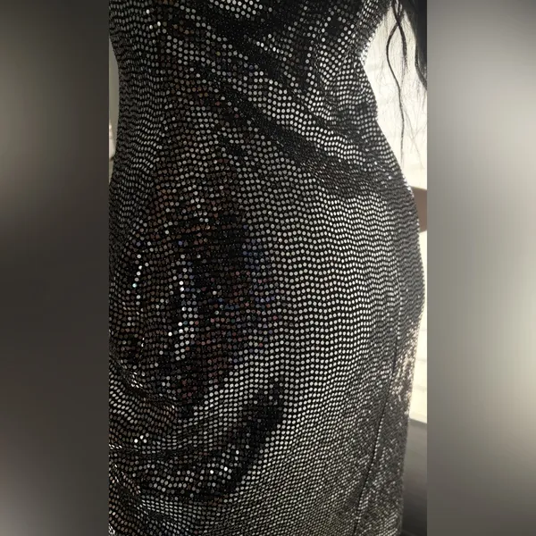 A3 Design Black Sequin Strapless Mini Dress Silver Size M - Image 5