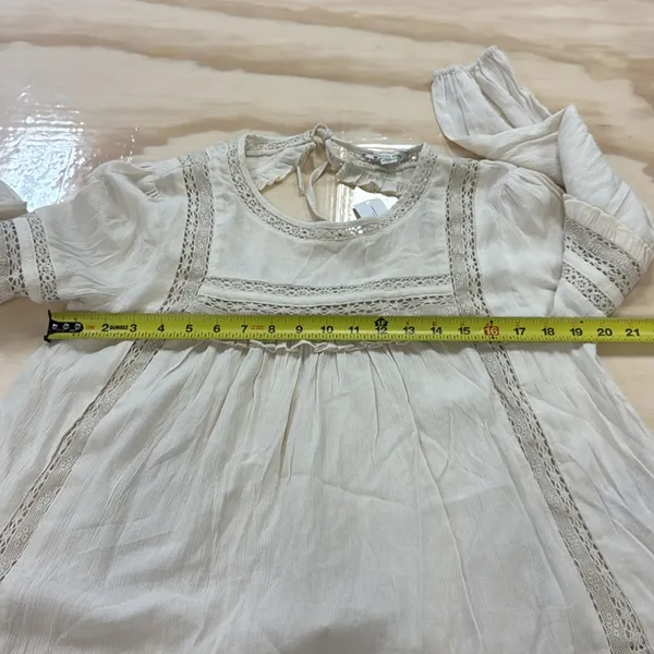 NWT American Eagle Outfitters Boho Babydoll Lightweight Blouse Keyhole Cream Med - Image 11