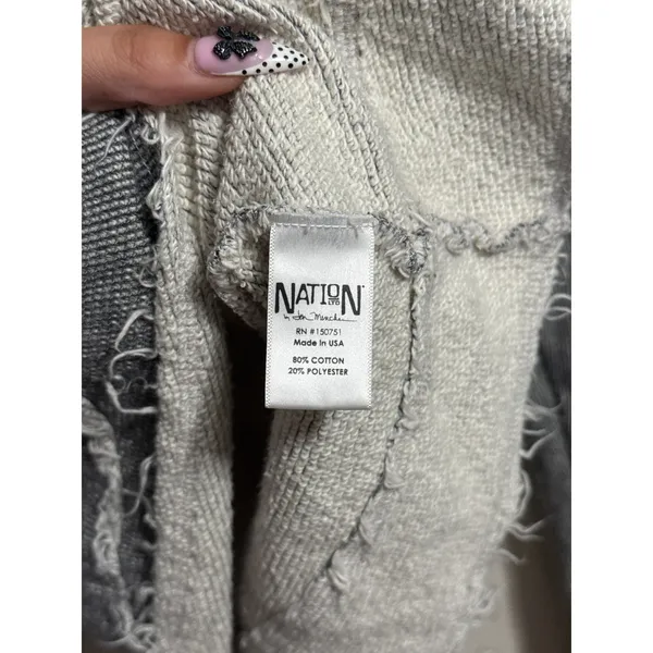 Nation LTD Gray Herringbone Raw Hem Distressed Pullover Sweatshirt Minimalist - Image 5