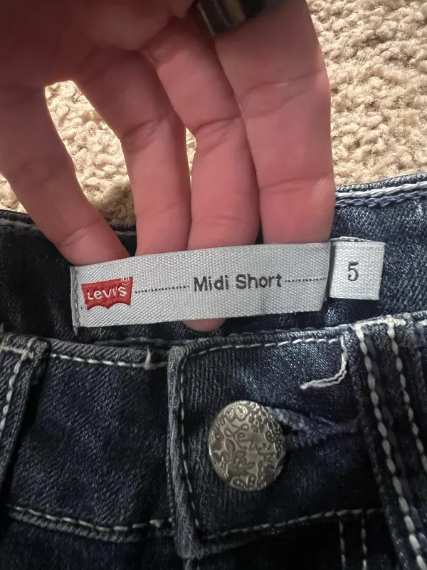 Levi's Dark Blue Rolled Hem Denim Midi Shorts - Image 2