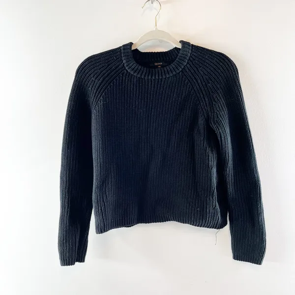 Quince Organic Cotton Fisherman Crewneck Long Sleeve Sweater Black XS - Image 2
