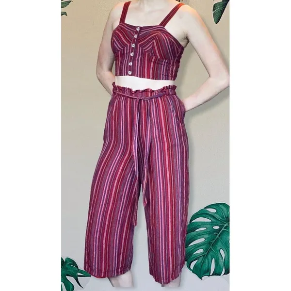 American Eagle Boho Crop Top Womens Medium M Stripe‎ Red Smocked Back Feminine - Image 6