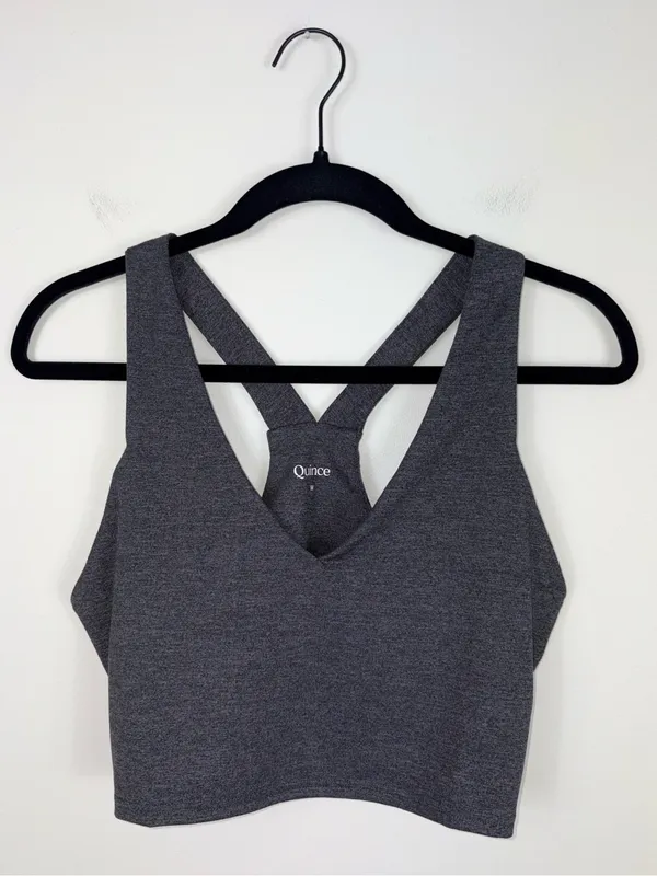 Quince Ultra Soft Cropped V-Neck Tank Top Heather Charcoal Gray Women's Medium - Image 2