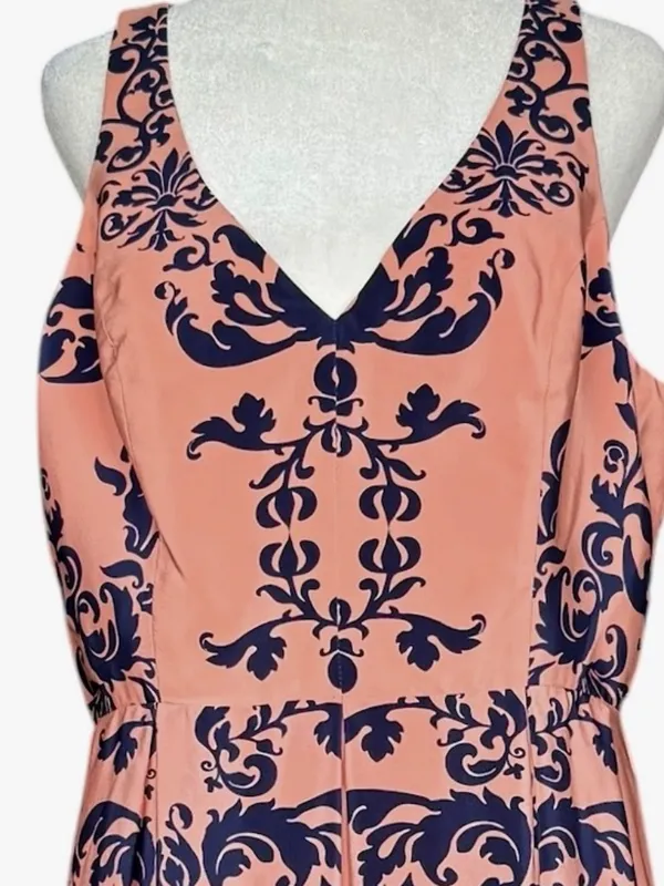 Amanda Uprichard Pink Coral and‎ Navy 100% Silk Floral Mini Dress Sz L - Image 3