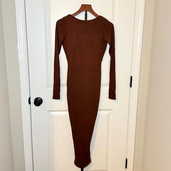 Naked Wardrobe Brown Long Sleeve Bodycon Midi Dress XS - Image 2