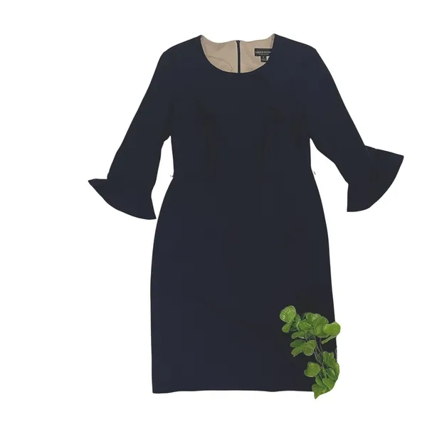 Navy Sheath Dress Women Sz 6 Connected Apparel Bell Sleeve Cocktail Work Midi - Image 2