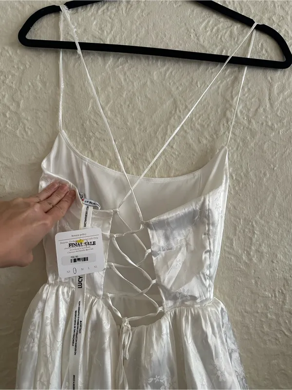 Lucy in the Sky Satin Jaquard Ruffle Mini Dress White Small NWT FLAW - Image 5