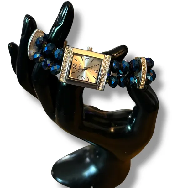 Studio Time blue crystal bead stretch band watch - Image 2