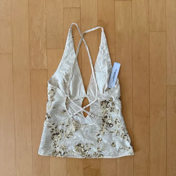 Princess Polly Eurydice beaded sequin backless gold halter top - Image 4