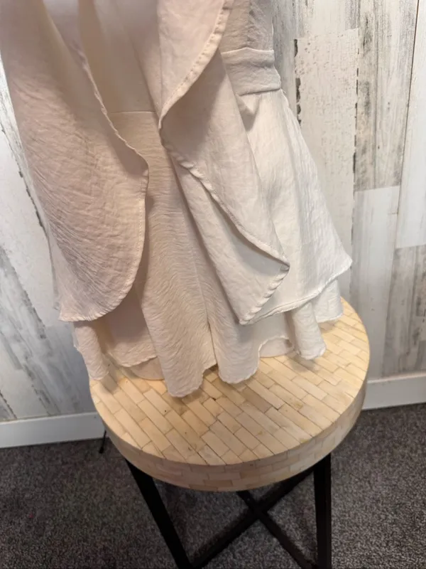 AKIRA Off White Tiered Ruffle Skort Romper Womens Small Tie Back Spaghetti Strap - Image 2