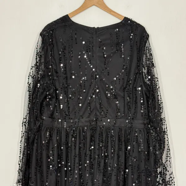 Double Crazy Sequin Mini Dress Plus Size 4XL Black Deep V-Neck Party Club Fringe - Image 5