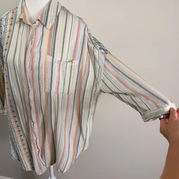 Anthropologie Striped Eyelet Buttondown Shirt Relaxed Multicolor M/L - Image 7