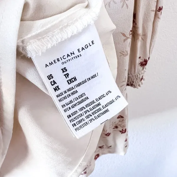 American Eagle Outfitters Women's Cream Floral Boho Babydoll Dress XS‎ - Image 6