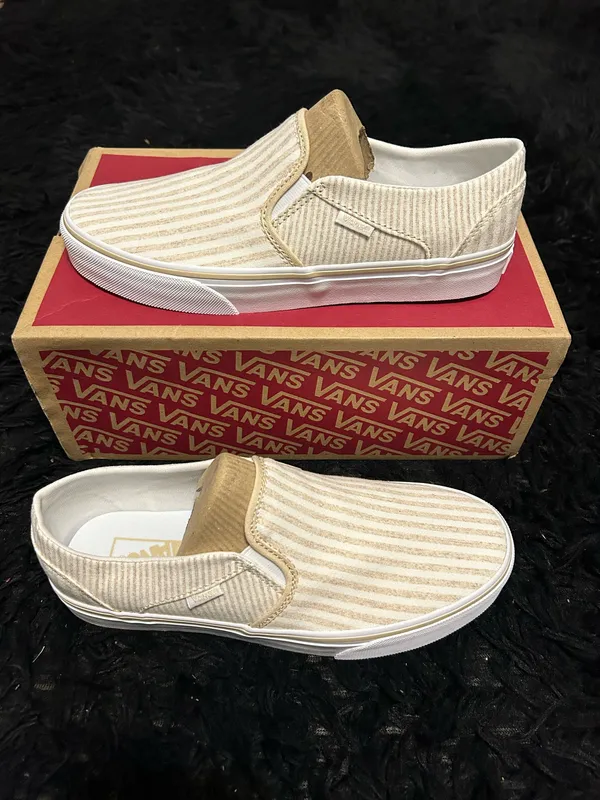 VANS Asher off the wall stripes slip on shoes sneakers women’s 9 new - Image 7