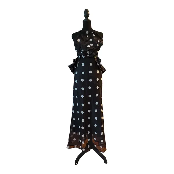 Fancy Halter Ruffle Polka Dot Maxi Dress - Image 4