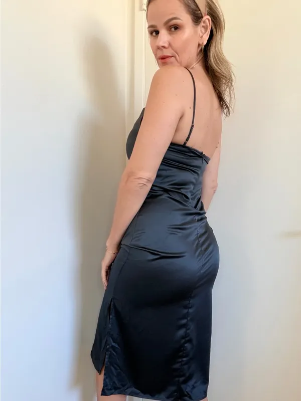 Almina Concept Draped Slip Dress Blue - Image 4