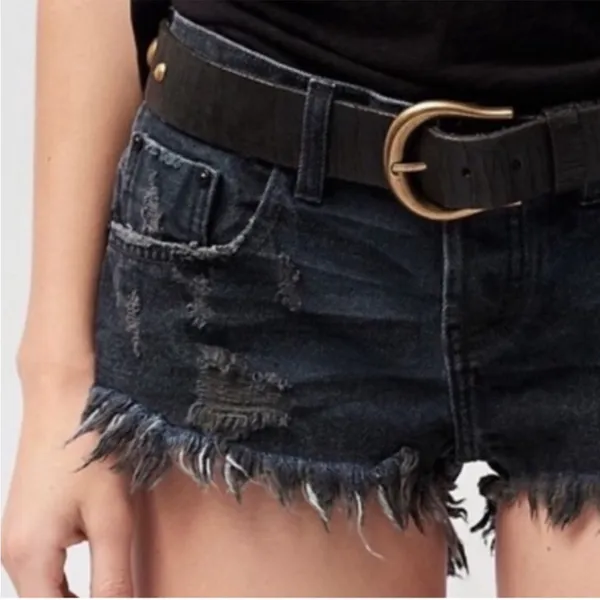 One X One Teaspoon For Free People Bonitas Low Rise Button Fly Raw‎ Hem Shorts - Image 2
