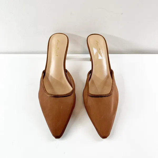 Anne Michelle Scarlet Pointed Toe Mesh Mule Kitten Heel Shoes Brown 9 - Image 3