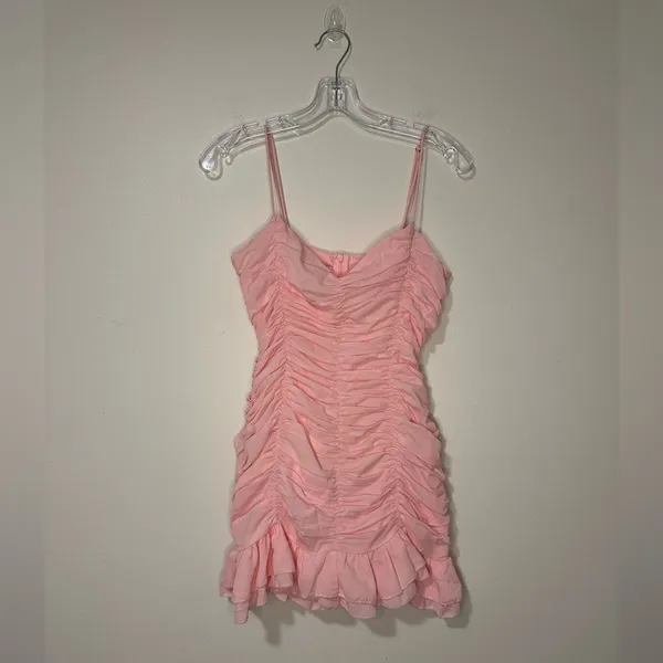 Lucy in the Sky‎ Remi Ruched Bodycon Coquette Dress Pink Ruffle sz S Romantic - Image 3