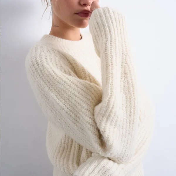 Topshop Cream Knit Sweater - Rib Puff Sleeve Sweater - Image 3