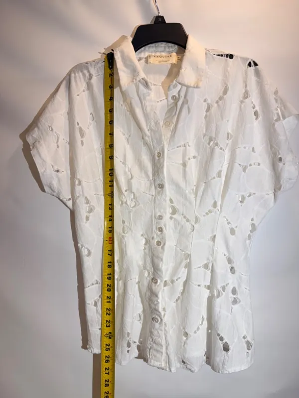 Anthropologie Exquise Adalene White Lace Maternity Button Down Blouse Top Size S - Image 6
