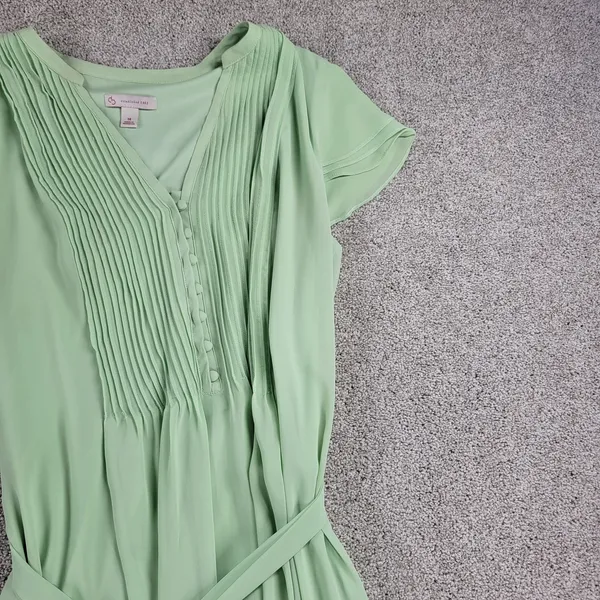 CB established 1962 Womens Dress 14 Green V-Neck Pleated Front Tie Waist Flowy - Image 7
