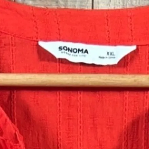 Sonoma Boho Orange Red Tiered Dress XL Tassel Tie Cotton Ruffle Sleeve Lace - Image 8