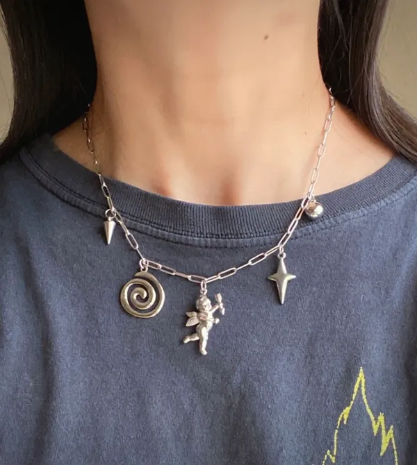 Handmade vintage retro boho fairy funky y2k grunge style fully stainless steel necklace👼🌀⭐️ - Image 7