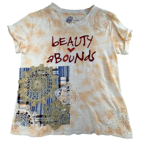 Anthropologie Pilcro Beauty Abounds Graphic Applique Tee Shirt XXS Lace - Image 4