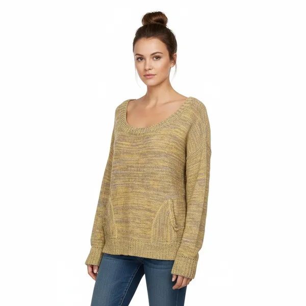 Free People Yellow Gray Wool Blend Knit Pullover Sweater, M - Image 2