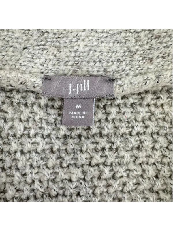 J Jill Tan Cable Knit Cardigan Sweater Zip Front Cottagecore Fisherman Sz Medium - Image 8