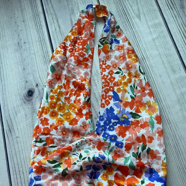 Lulus Bold Presence Orange Multicolor Floral Satin Halter Midi Dress - Image 8
