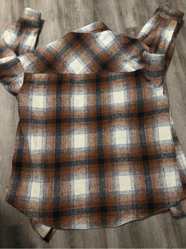 Women's Plaid Utility Shacket Jacket in Brown & White Size M - Image 2