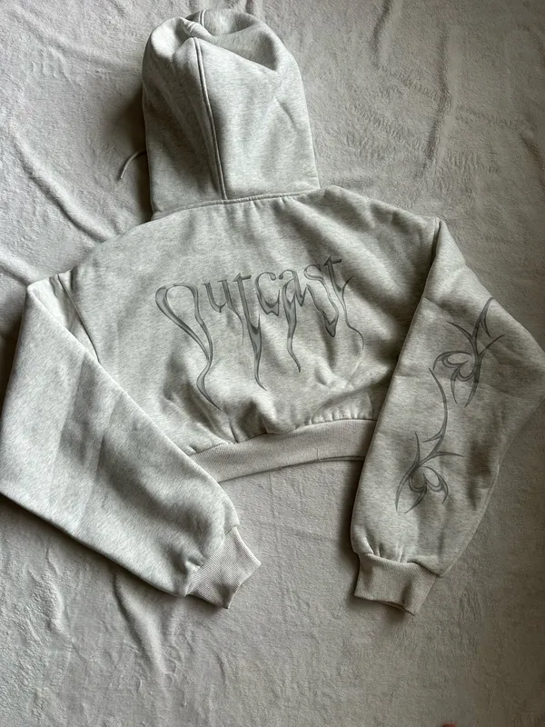 Outcast Clothing Nya Cropped Hoodie Grey - Image 7