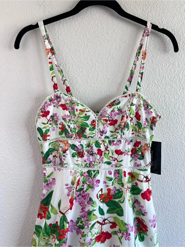 NWT Taylor Tiered Ruffle Pink Floral Midi Dress Sweetheart Neckline Cottagecore - Image 2