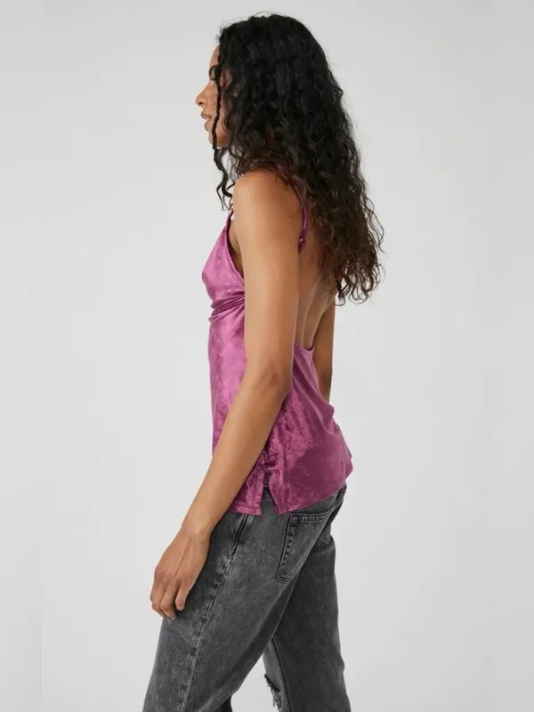 Free People All Night Velvet Tunic Sleeveless Camisole Top Fig Jam XS - Image 6