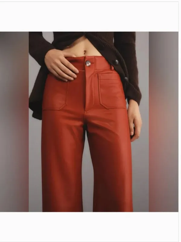 Anthropologie NWOT Maeve The Colette Cropped Vegan Leather Pants – Red - Image 4