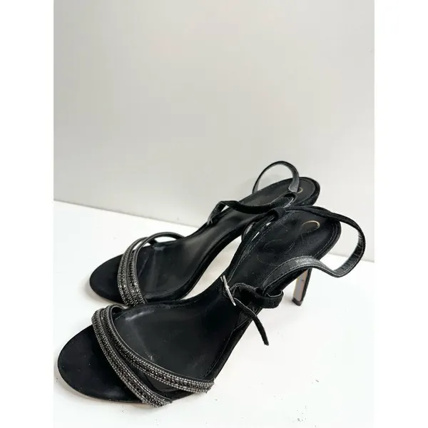 Sam Edelman Sandals Womens Size 6.5 Black Faux Leather‎ Open Toe Daisie Heels - Image 3