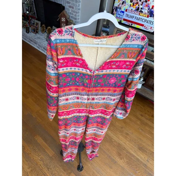 Natural Life border print fleece onesie colorful boho floral pattern M - Image 2