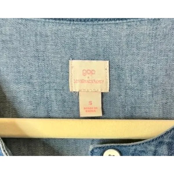 Gap × LoveShackFancy Denim Tiered Midi Dress with lace and ruffle detail sz. S - Image 7