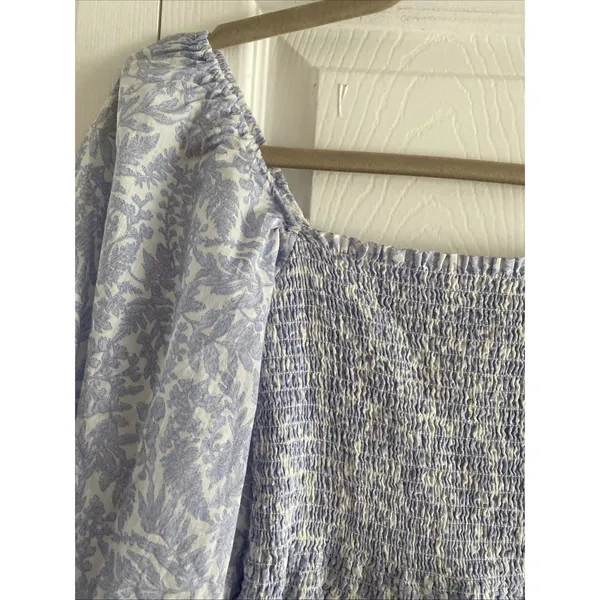 o.p.t. Floral Smocked Midi Dress‎ Womens Size S Blue White Puff Sleeve Toile - Image 3